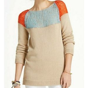 M Anthropologie The Knit Kid Mohair Cotton Orange Blue Taupe Sweater